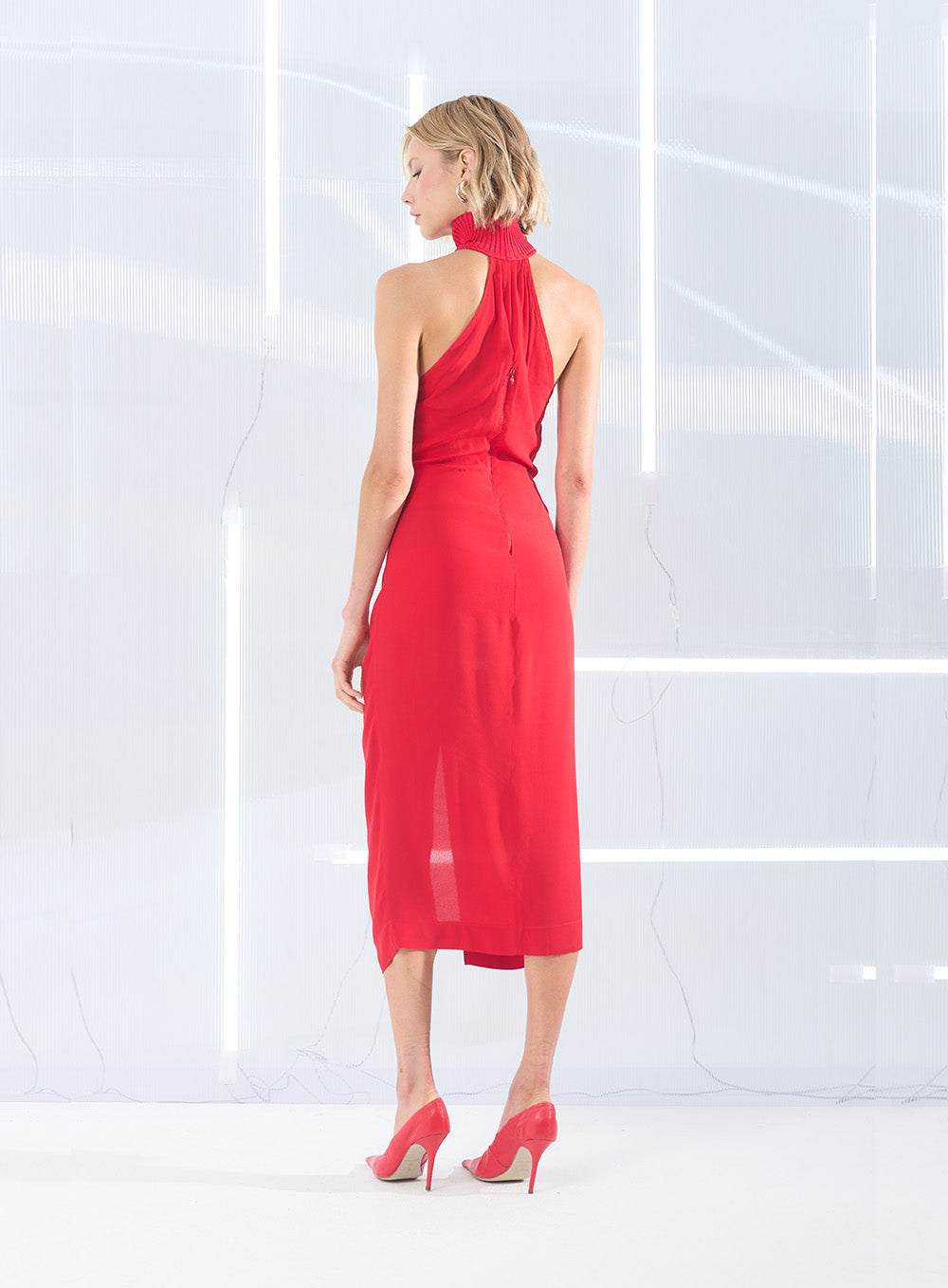High Neck Dress with Front Twist