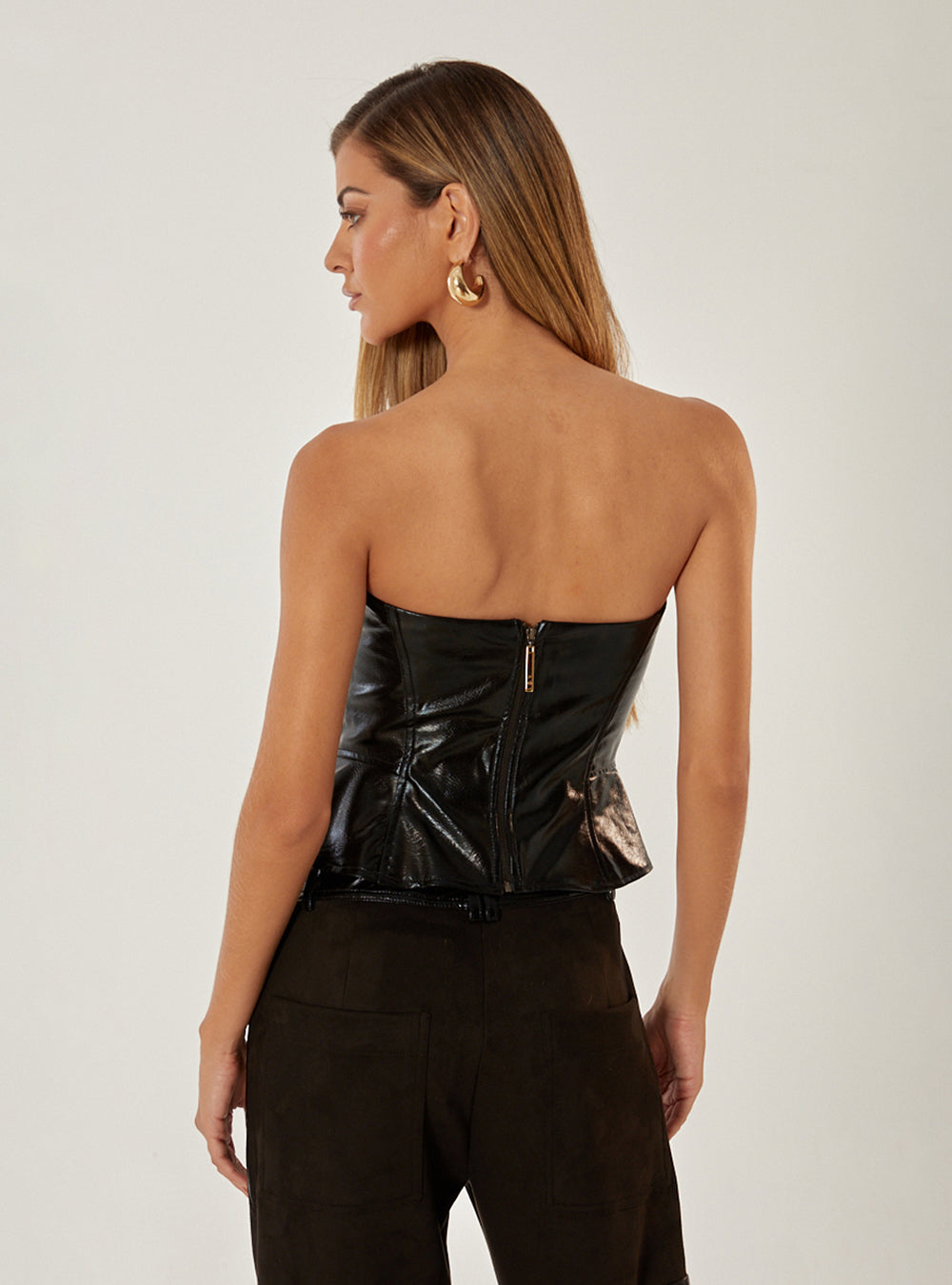 Black Metallic Strapless Top