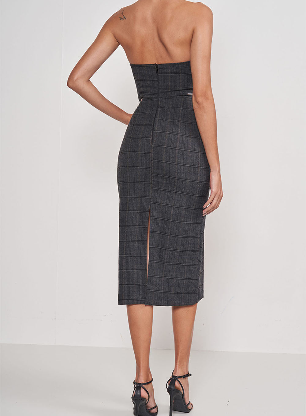 Slim Checkered Strapless Dress